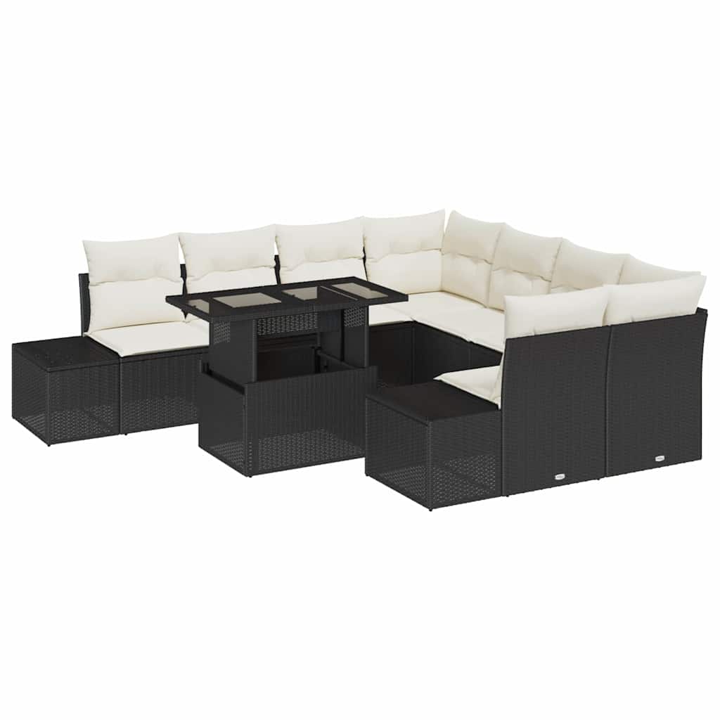 vidaXL Σετ Καναπέ Κήπου 9 pcs Μαύρο και Κρέμα 100 x 55 x 73 εκ