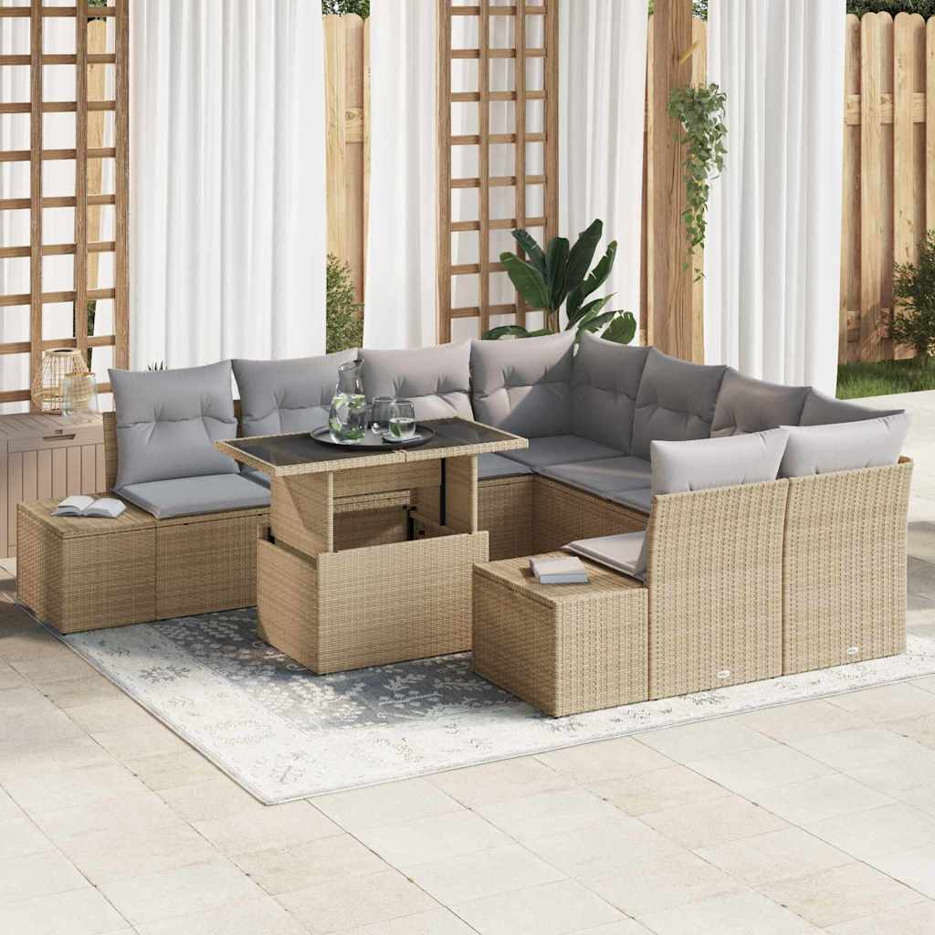vidaXL Σετ Καθιστικών Για Κήπο 9 Τεμαχίων Με Μαξιλάρια Μπεζ Πολυπροπυλένιο