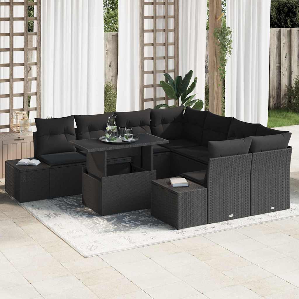vidaXL Σετ Καναπέ Κήπου με μαξιλάρι 9 pcs Μαύρο 100 x 55 x 73 εκ