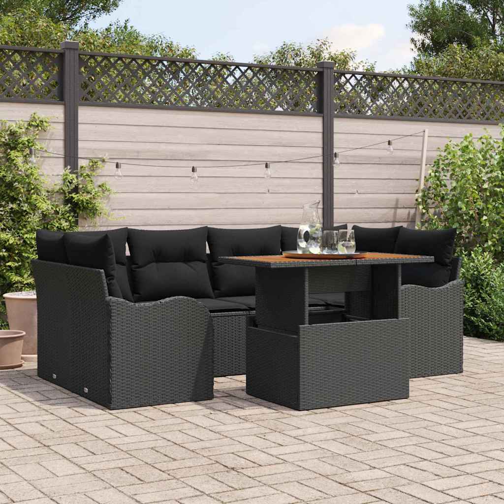 vidaXL Σετ Καναπέ Κήπου με αποθήκευση 7 pcs Μαύρο Πολυ ράταν
