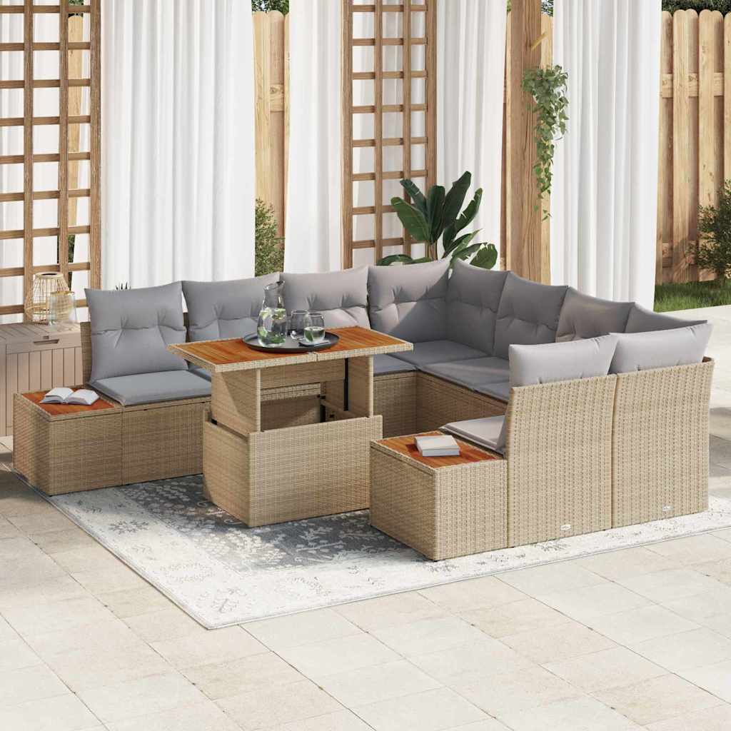 vidaXL Σετ Καναπέ Κήπου με αποθήκευση 9 pcs Μπεζ Πολυ ράταν