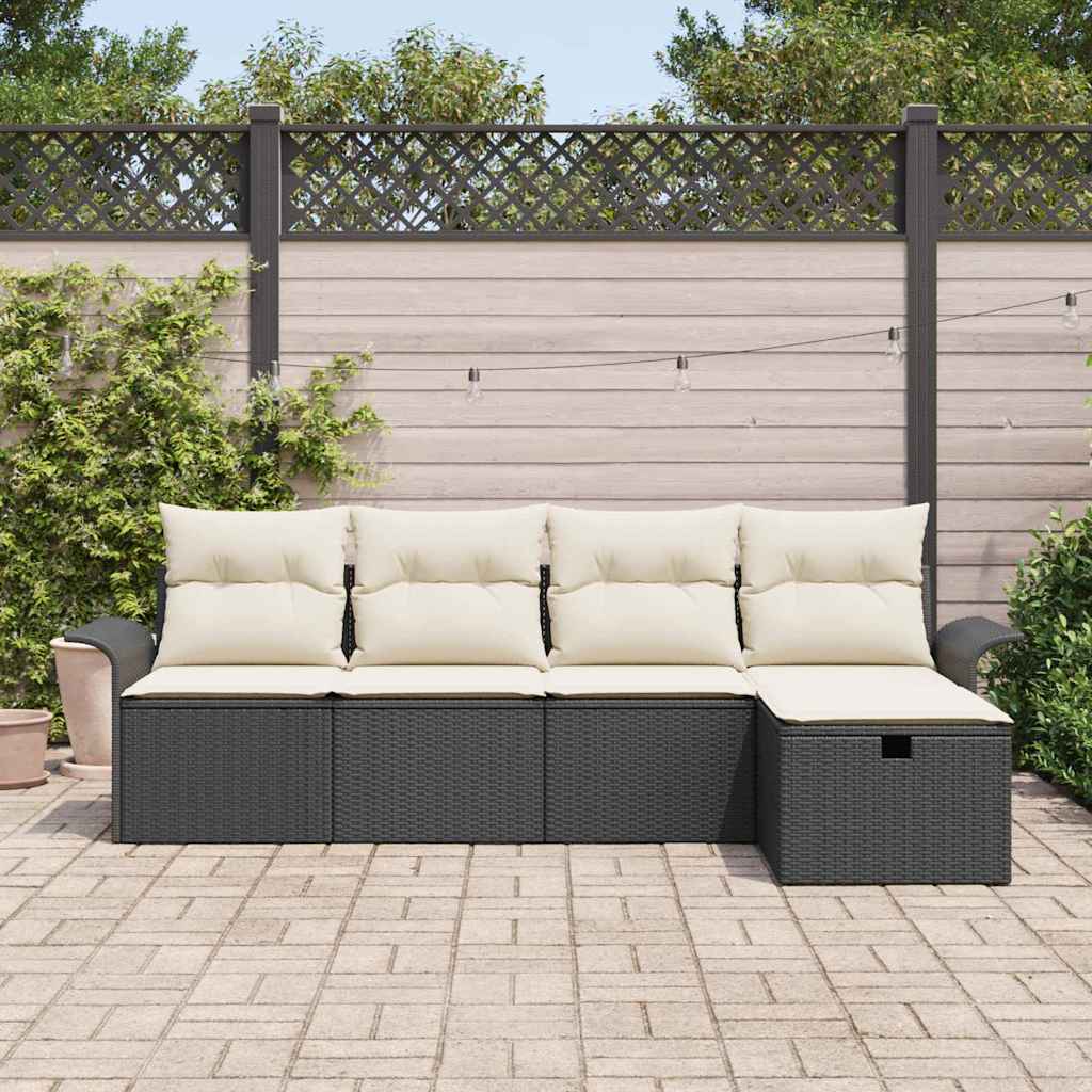 vidaXL Σετ Καναπέ Κήπου 5 τμχ. Μαύρο και Κρέμα 55 x 55 x 37 εκ