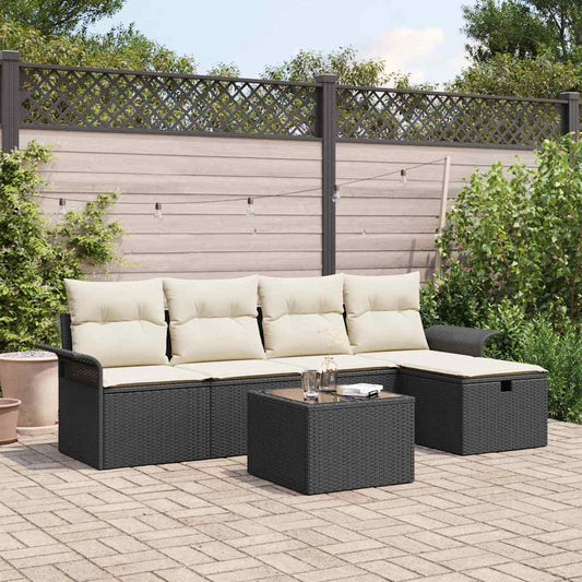 vidaXL Σετ Καναπέ Κήπου 6 τμχ. Μαύρο και Κρέμα 55 x 55 x 37 εκ