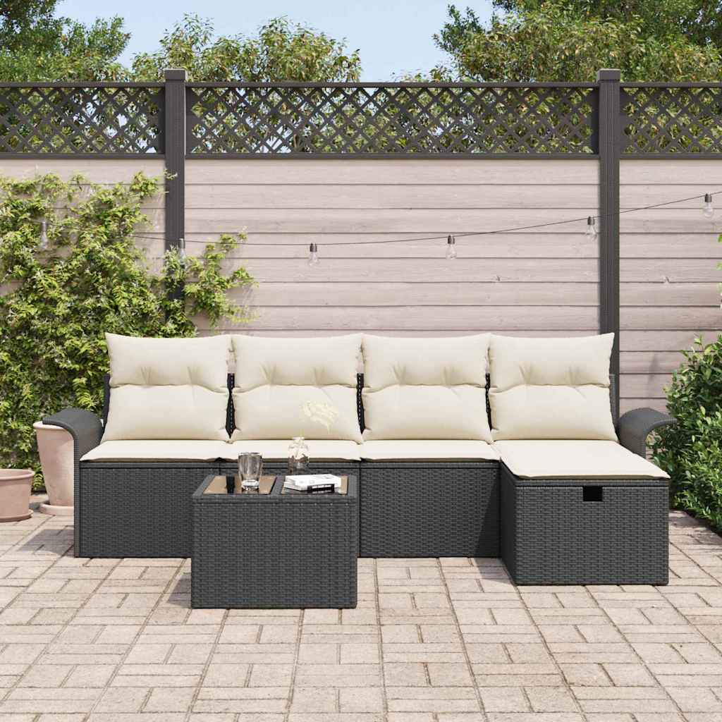 vidaXL Σετ Καναπέ Κήπου 6 τμχ. Μαύρο και Κρέμα 55 x 55 x 37 εκ