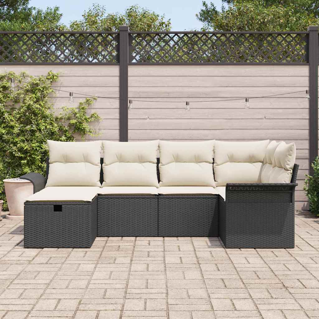 vidaXL Σετ Καναπέ Κήπου 6 τμχ. Μαύρο και Κρέμα 55 x 55 x 37 εκ