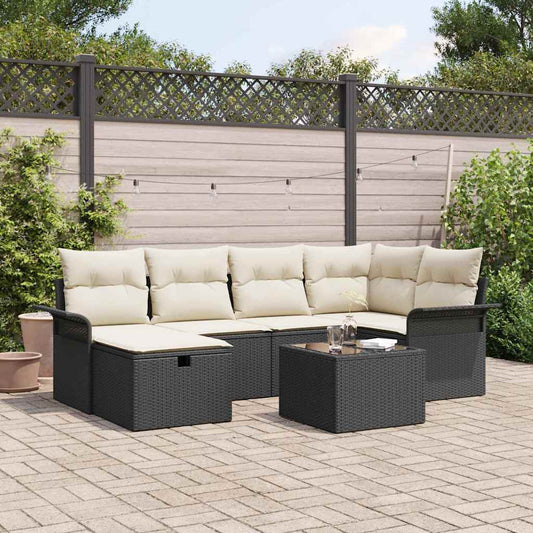 vidaXL Σετ Καναπέ Κήπου 7 τμχ. Μαύρο και Κρέμα 55 x 55 x 37 εκ