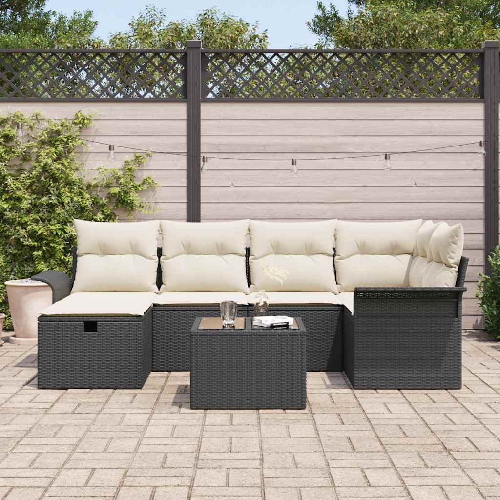 vidaXL Σετ Καναπέ Κήπου 7 τμχ. Μαύρο και Κρέμα 55 x 55 x 37 εκ