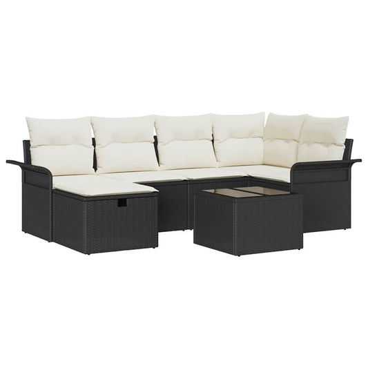 vidaXL Σετ Καναπέ Κήπου 7 τμχ. Μαύρο και Κρέμα 55 x 55 x 37 εκ