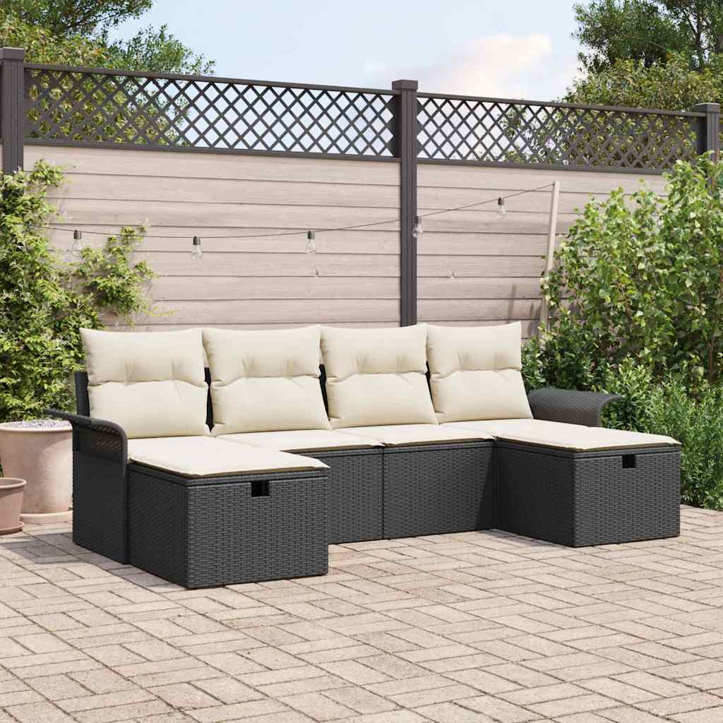 vidaXL Σετ Καναπέ Κήπου 6 τμχ. Μαύρο και Κρέμα 55 x 55 x 37 εκ
