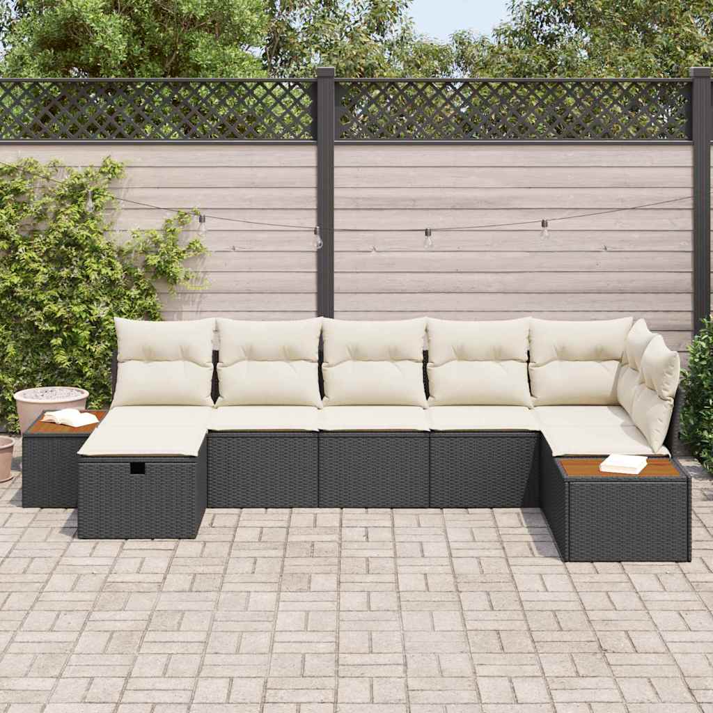 vidaXL Σετ Καναπέ Κήπου με μαξιλάρι 7 pcs Μαύρο Πολυ ράταν
