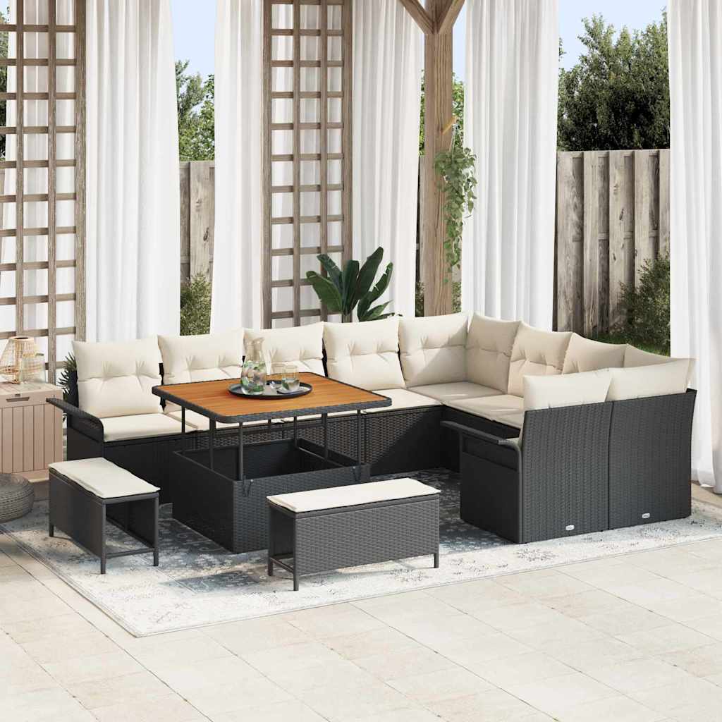 vidaXL Σετ Καναπέ Κήπου 12 pcs Μαύρο συνθετικό ρατάν