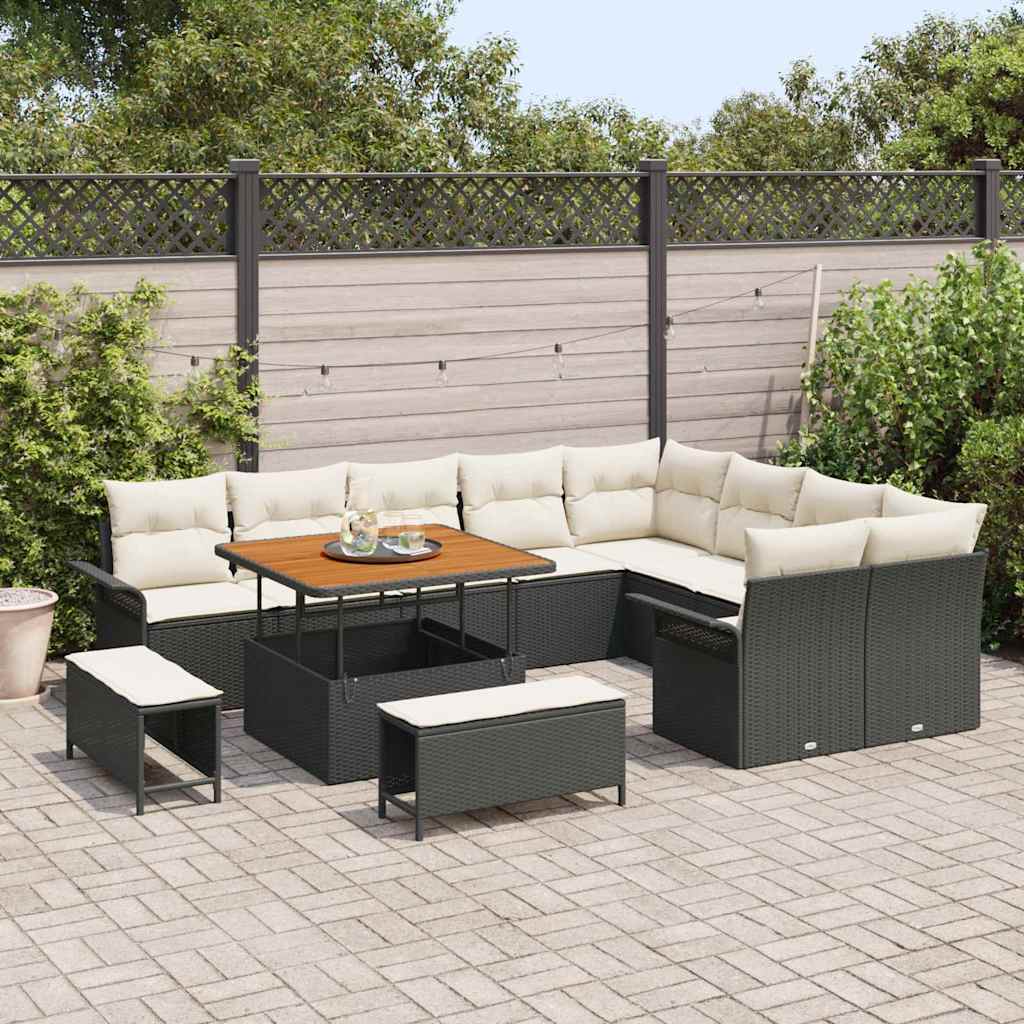 vidaXL Σετ Καναπέ Κήπου 12 pcs Μαύρο συνθετικό ρατάν