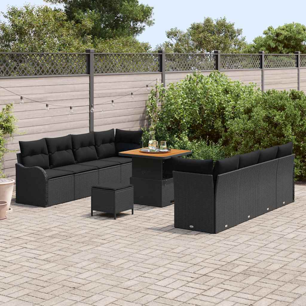 vidaXL Σετ Καναπέ Κήπου με μαξιλάρι 11 pcs Μαύρο συνθετικό ρατάν