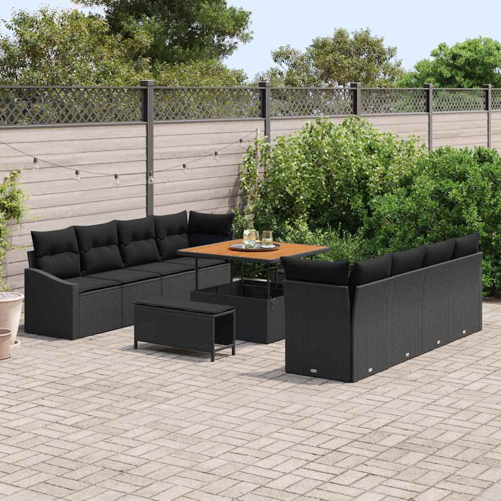 vidaXL Σετ Καναπέ Κήπου με μαξιλάρι 11 pcs Μαύρο συνθετικό ρατάν