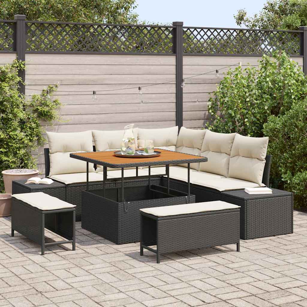vidaXL Σετ Καναπέ Κήπου 8 τμχ. Μαύρο συνθετικό ρατάν