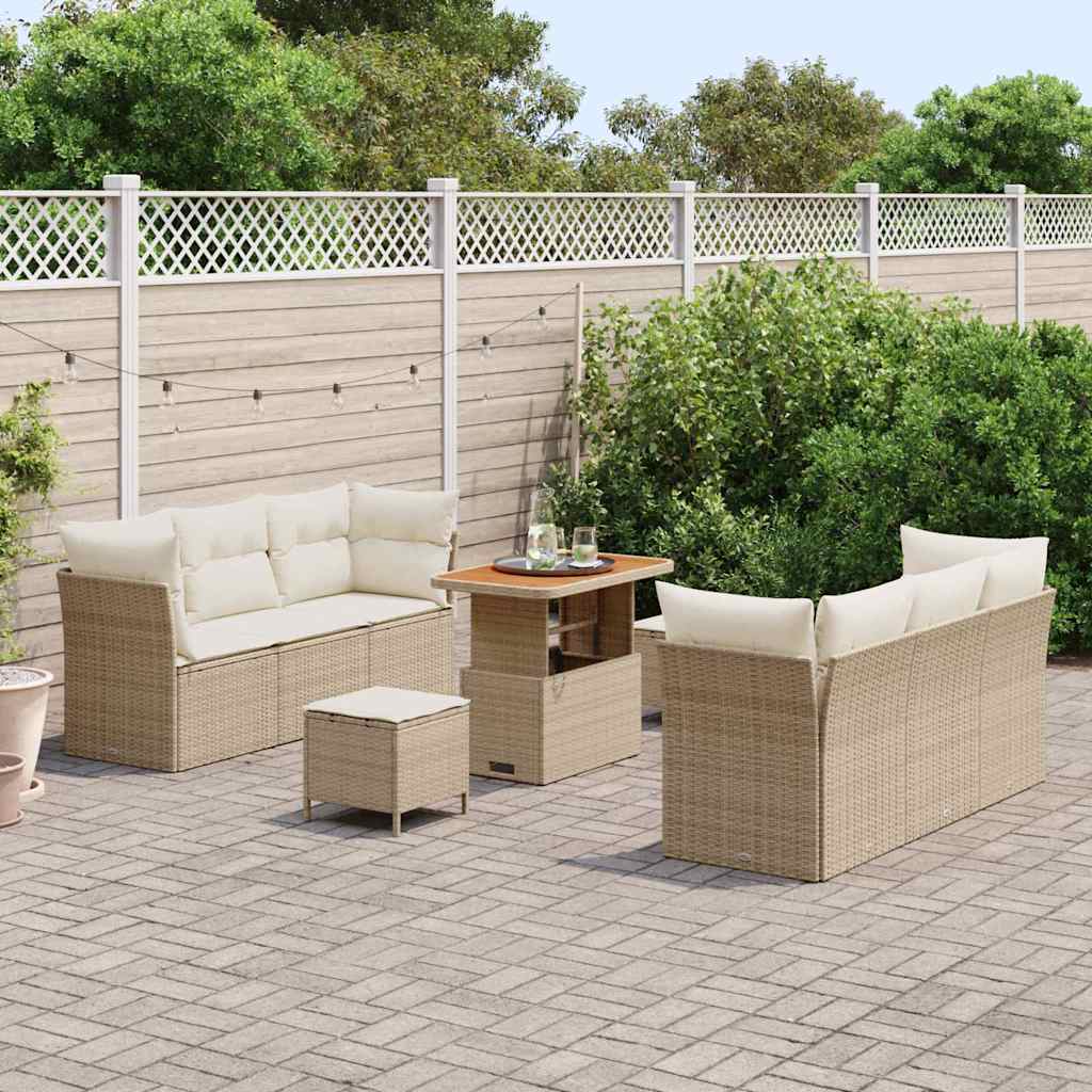 vidaXL Σετ Καναπέ Κήπου 9 pcs Μπεζ και Κρέμα συνθετικό ρατάν