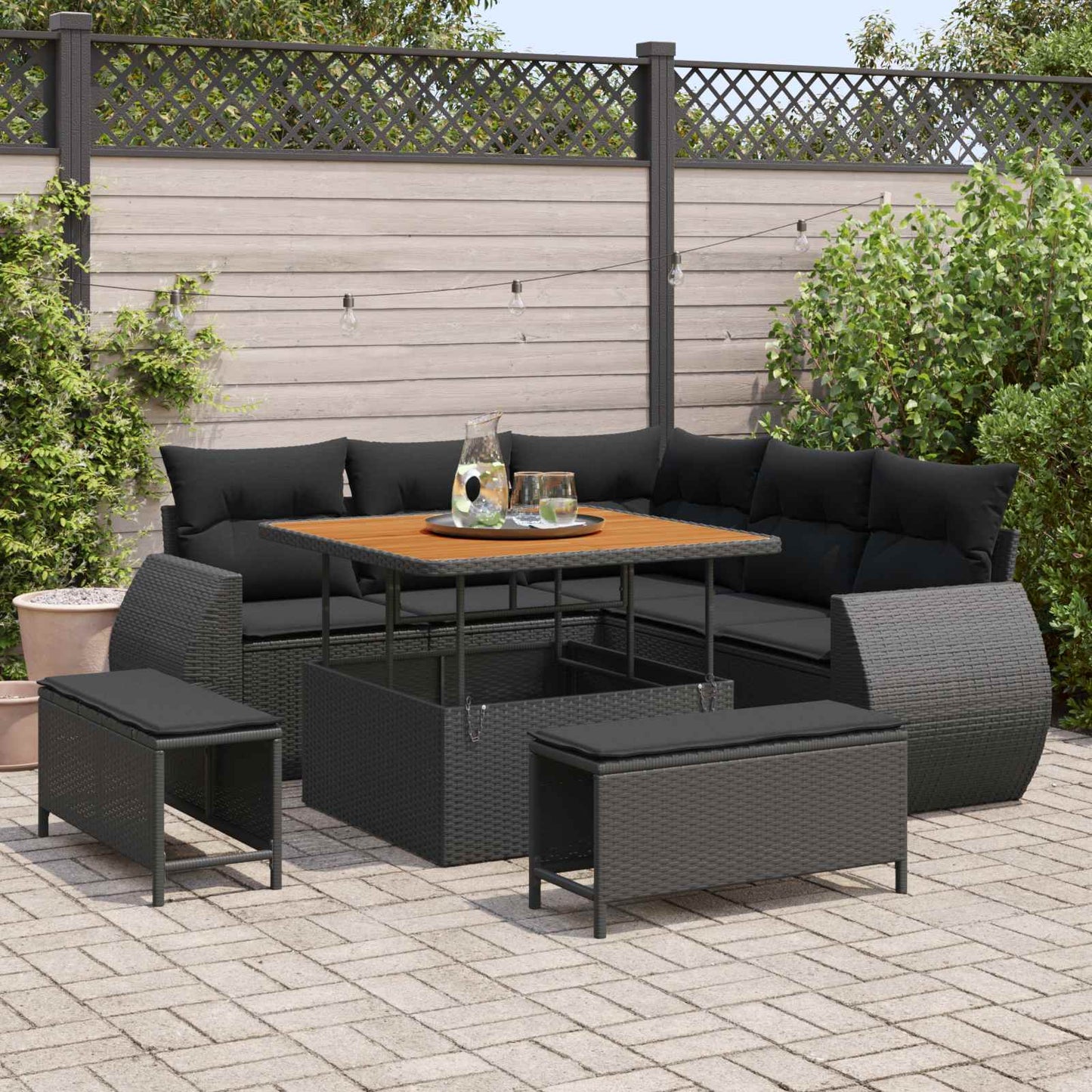 vidaXL Σετ Καναπέ Κήπου με μαξιλάρι 8 pcs Μαύρο συνθετικό ρατάν