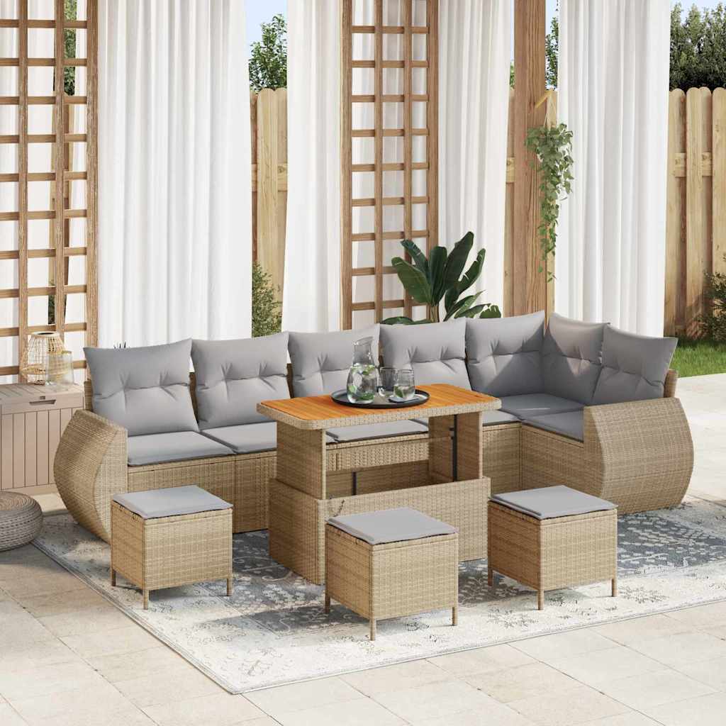 vidaXL Σετ Καναπέ Κήπου 10 pcs Μπέζ και Ανοιχτό Γκρι Πολυ Ρατάν