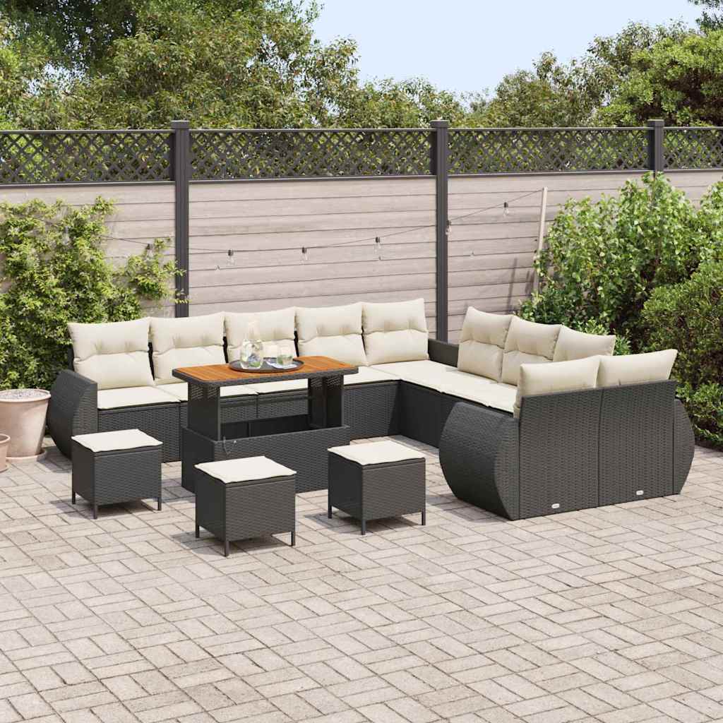 vidaXL Σετ Καναπέ Κήπου 14 pcs Μαύρο και κρεμ 110 x 55 x 71 εκ