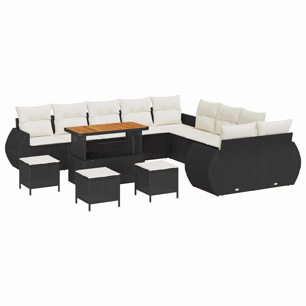 vidaXL Σετ Καναπέ Κήπου 14 pcs Μαύρο και κρεμ 110 x 55 x 71 εκ
