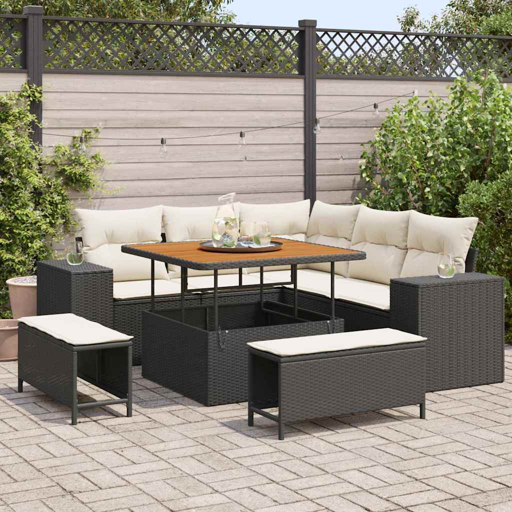 vidaXL Σετ Καναπέ Κήπου 8 pcs Μαύρο και Κρέμα 100 x 100 x 71 cm