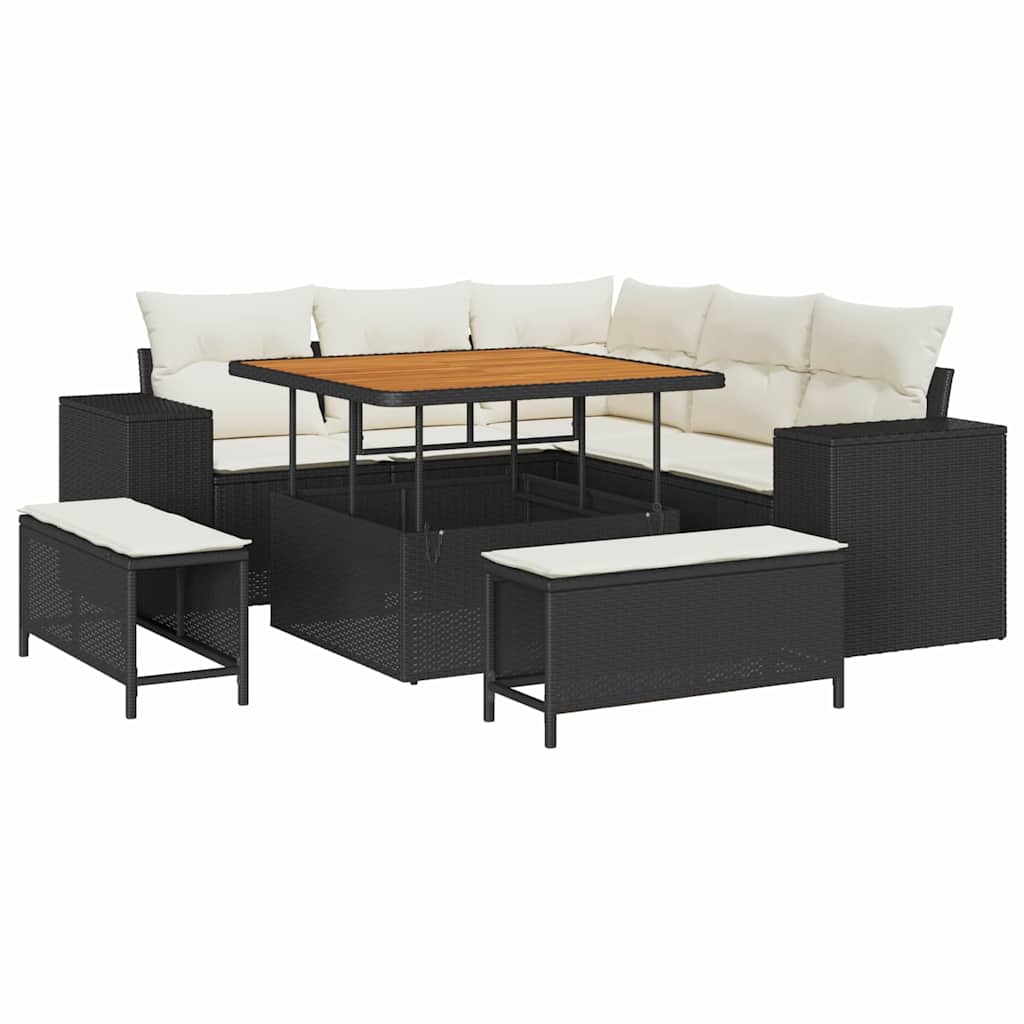 vidaXL Σετ Καναπέ Κήπου 8 pcs Μαύρο και Κρέμα 100 x 100 x 71 cm