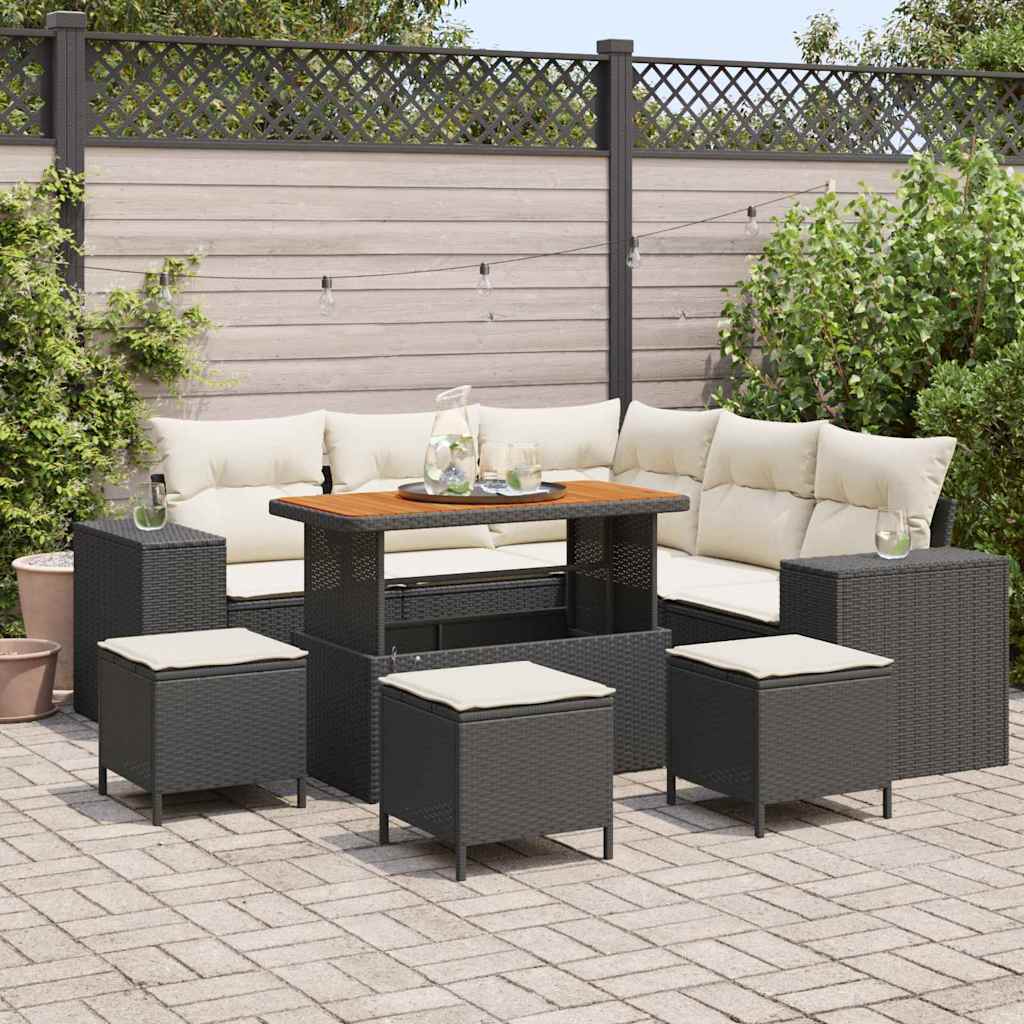 vidaXL Σετ Καναπέ Κήπου 9 pcs Μαύρο και Κρέμα 110 x 55 x 71 εκ