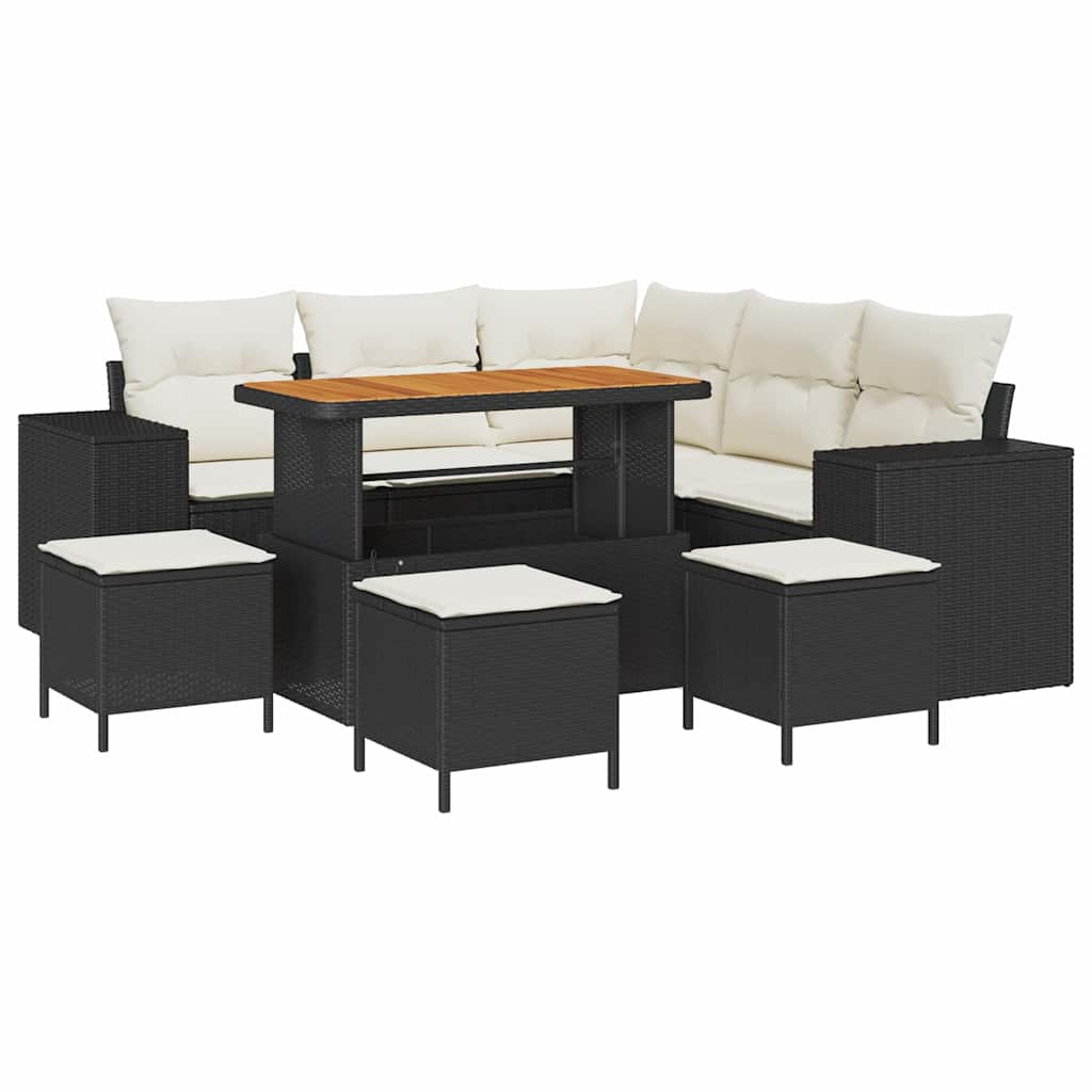 vidaXL Σετ Καναπέ Κήπου 9 pcs Μαύρο και Κρέμα 110 x 55 x 71 εκ