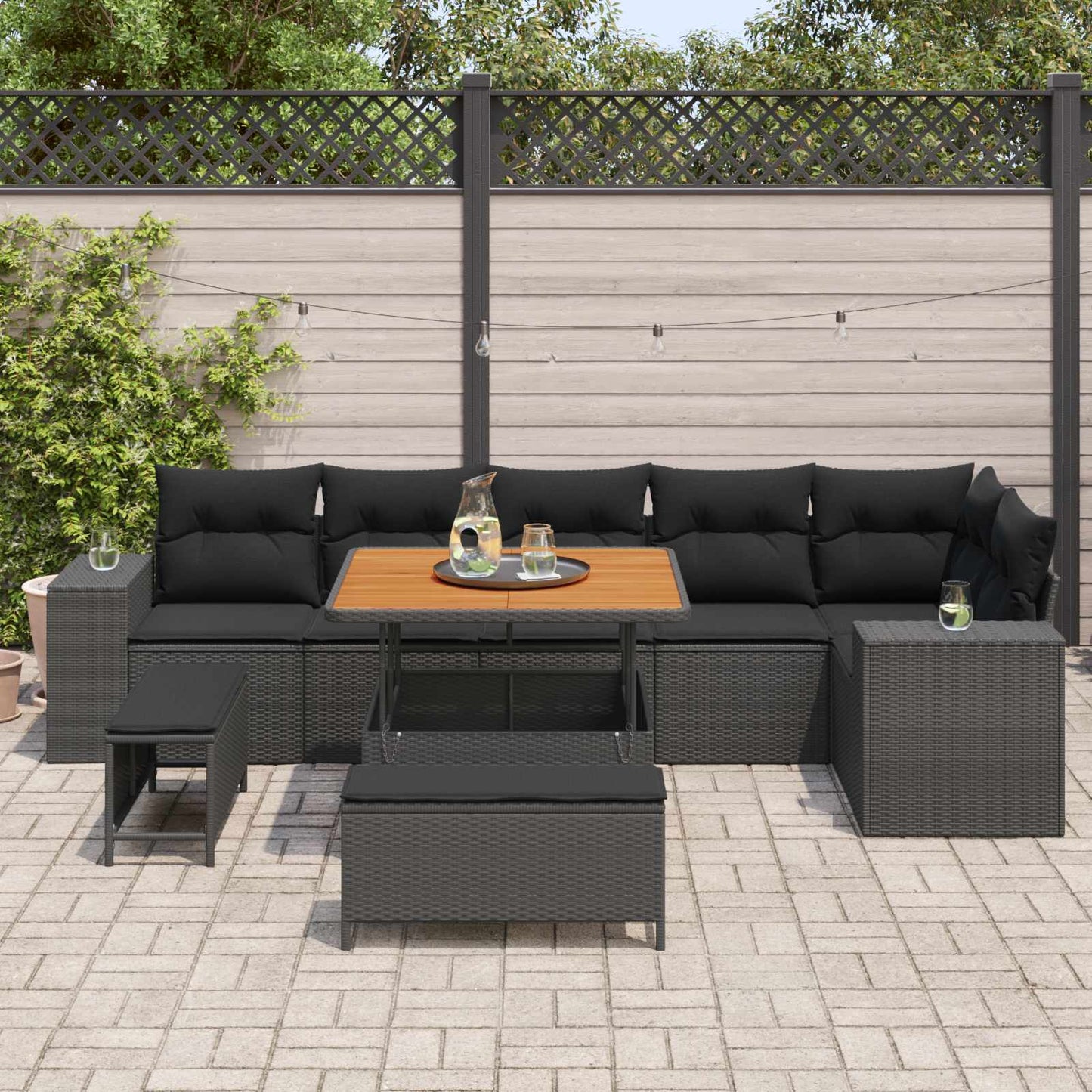 vidaXL Σετ Καναπέ Κήπου με μαξιλάρι 9 pcs Μαύρο συνθετικό ρατάν