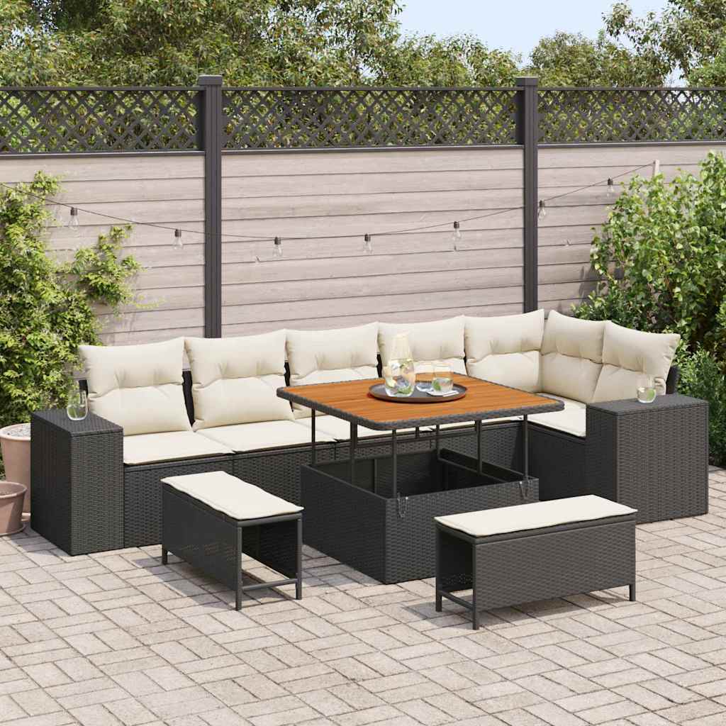vidaXL Σετ Καναπέ Κήπου 9 pcs Μαύρο και Κρέμα 100 x 100 x 71 cm