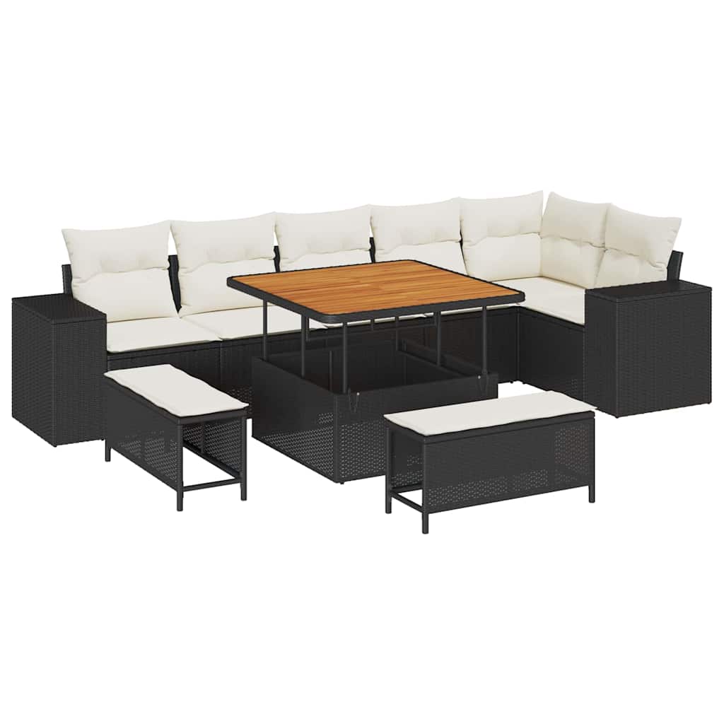 vidaXL Σετ Καναπέ Κήπου 9 pcs Μαύρο και Κρέμα 100 x 100 x 71 cm