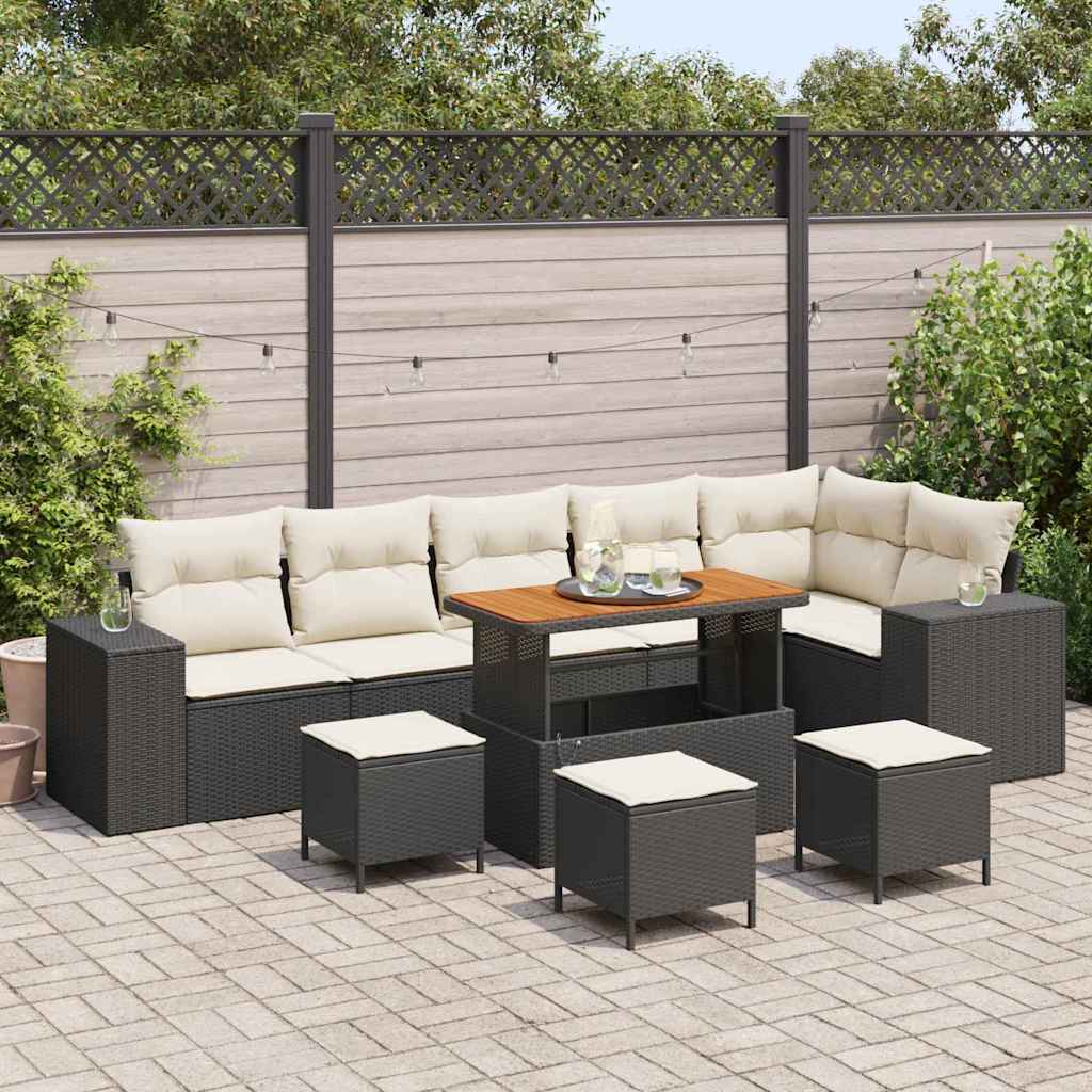 vidaXL Σετ Καναπέ Κήπου 10 pcs Μαύρο και Κρέμα 110 x 55 x 71 εκ