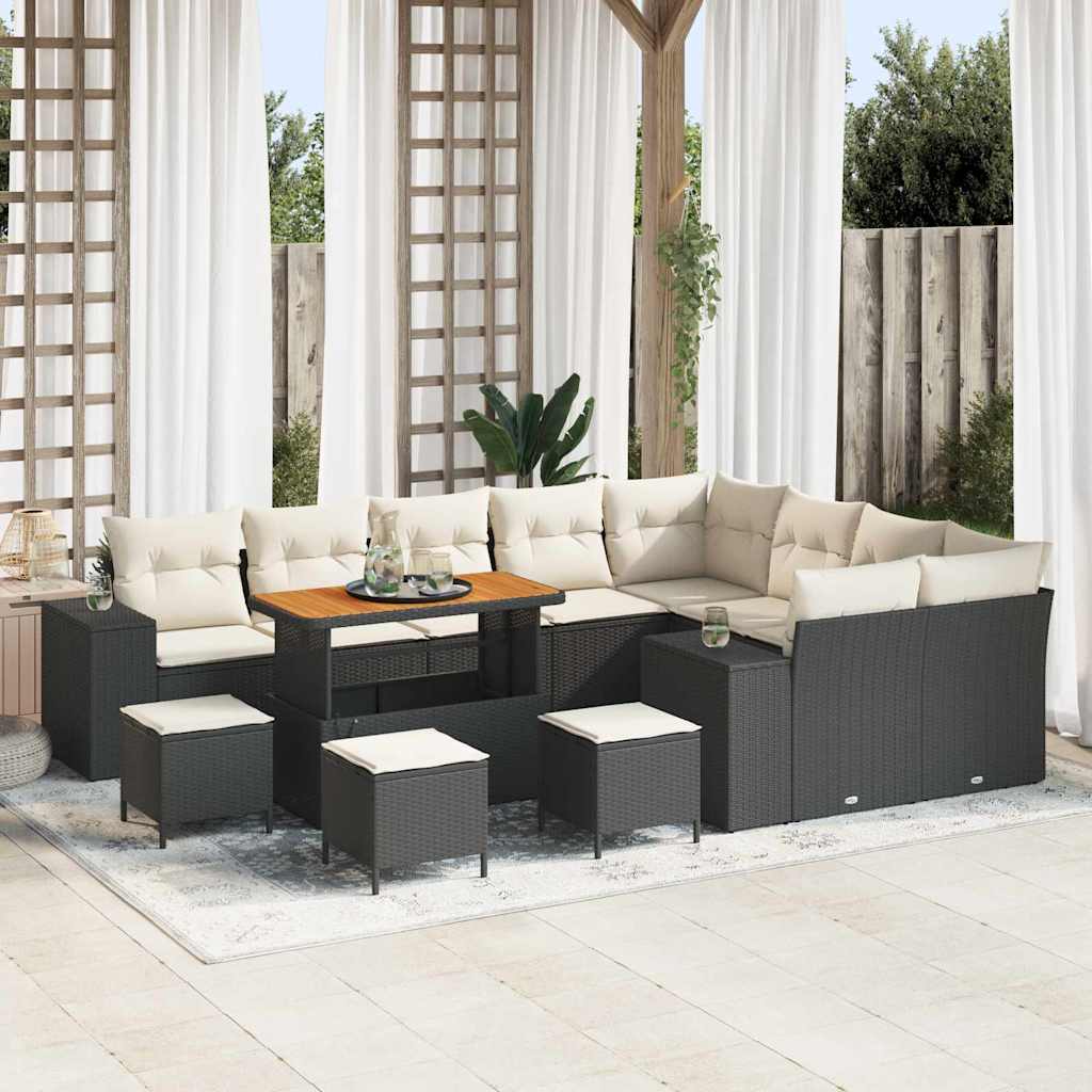 vidaXL Σετ Καναπέ Κήπου 13 pcs Μαύρο και Κρέμα 110 x 55 x 71 εκ