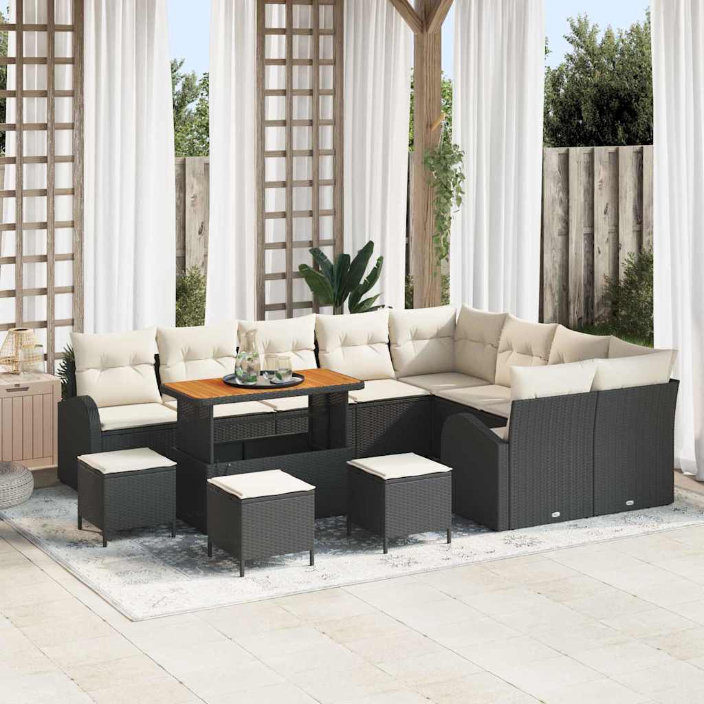 vidaXL Σετ Καναπέ Κήπου 13 pcs Μαύρο και Κρέμα 110 x 55 x 71 εκ