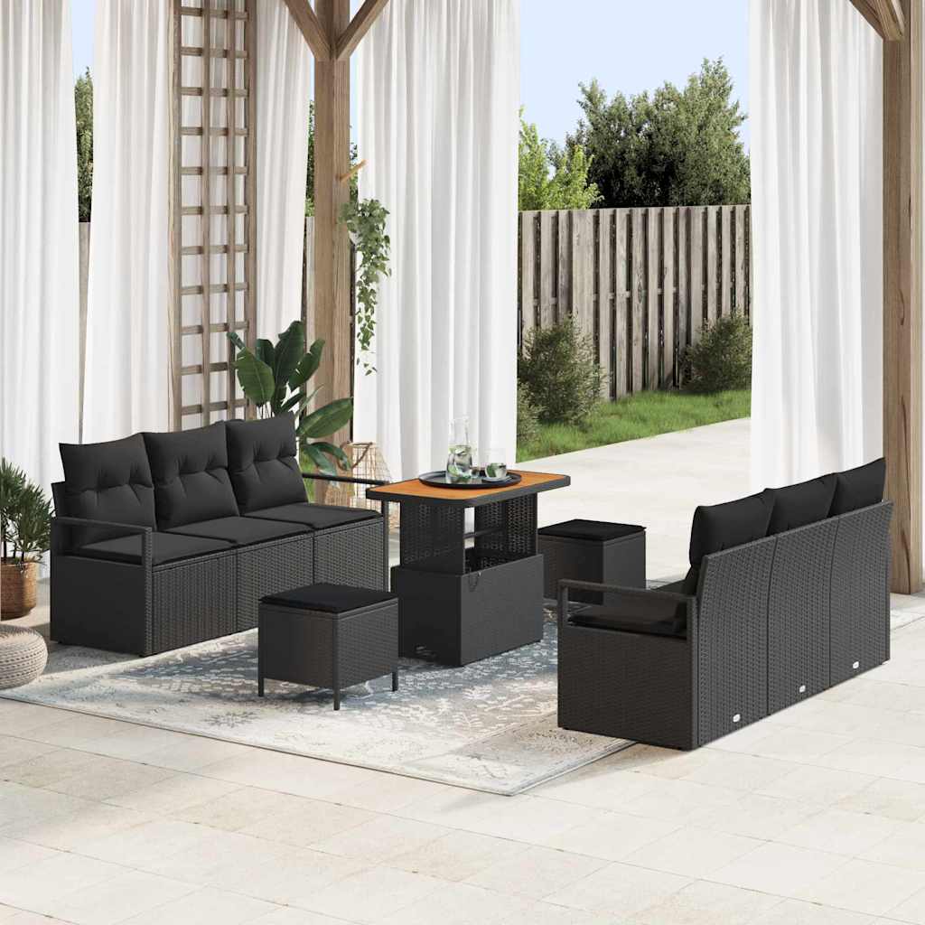 vidaXL Σετ Καναπέ Κήπου με αποθήκευση 9 pcs Μαύρο Πολυ ράταν