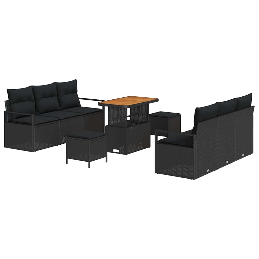 vidaXL Σετ Καναπέ Κήπου με αποθήκευση 9 pcs Μαύρο Πολυ ράταν