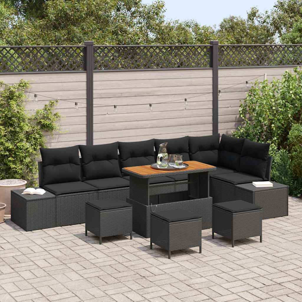 vidaXL Σετ Καναπέ Κήπου με μαξιλάρι 10 pcs Μαύρο Πολυ ράταν