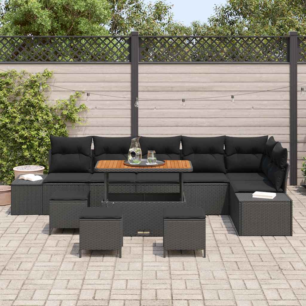 vidaXL Σετ Καναπέ Κήπου με μαξιλάρι 10 pcs Μαύρο Πολυ ράταν