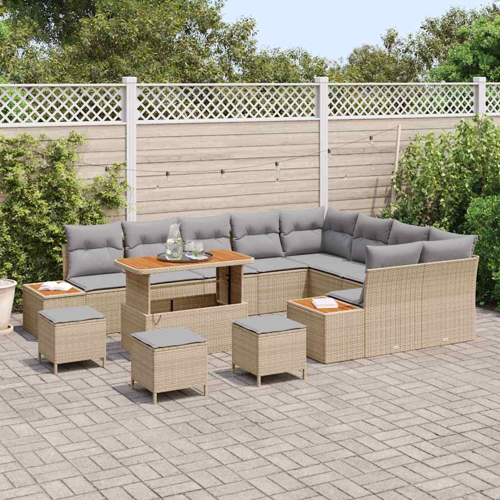vidaXL Σετ Καναπέ Κήπου με μαξιλάρι 13 pcs Μπεζ Πολυ ράταν