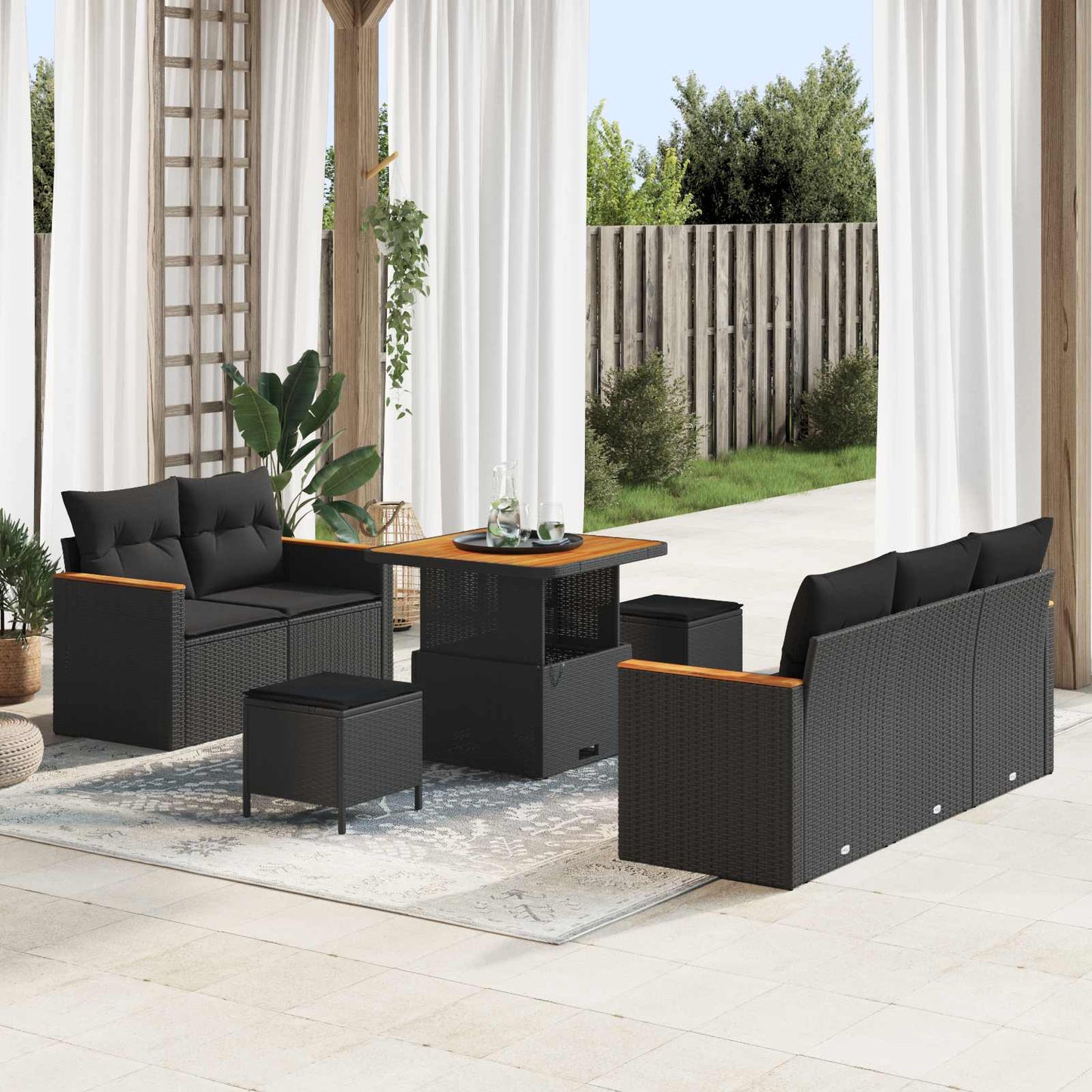 vidaXL Σετ Καναπέ Κήπου με μαξιλάρι 8 pcs Μαύρο Πολυ ράταν