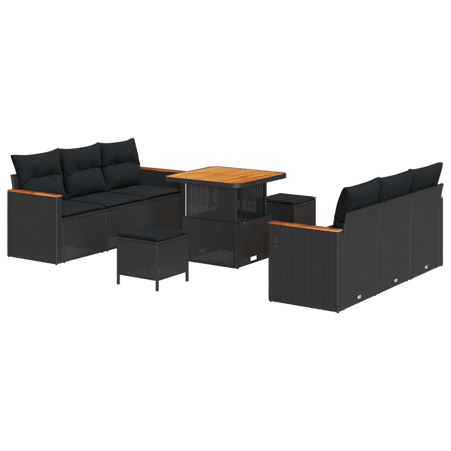 vidaXL Σετ Καναπέ Κήπου με μαξιλάρι 9 pcs Μαύρο Πολυ ράταν