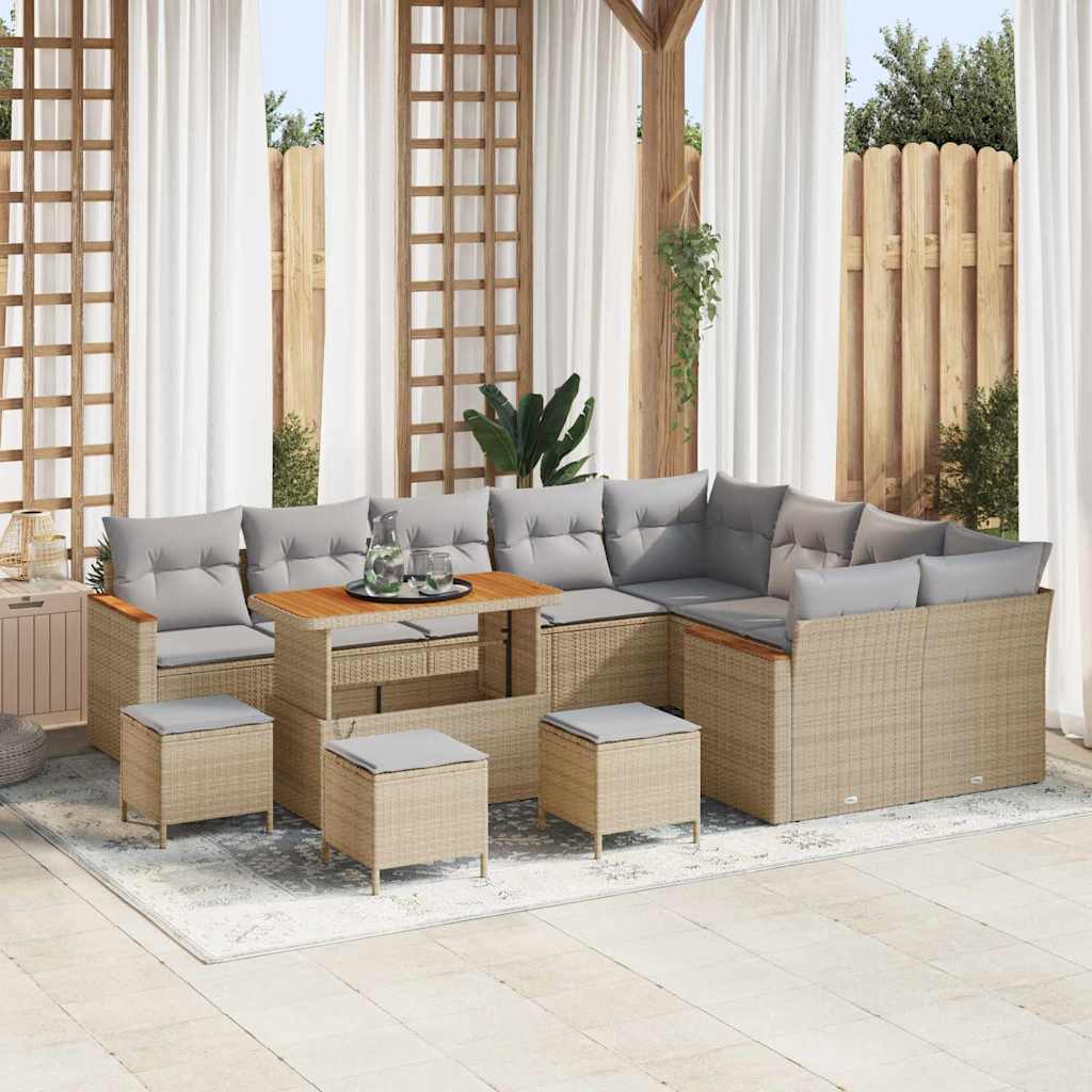 vidaXL Σετ Καναπέ Κήπου με μαξιλάρι 13 pcs Μπεζ Πολυ ράταν