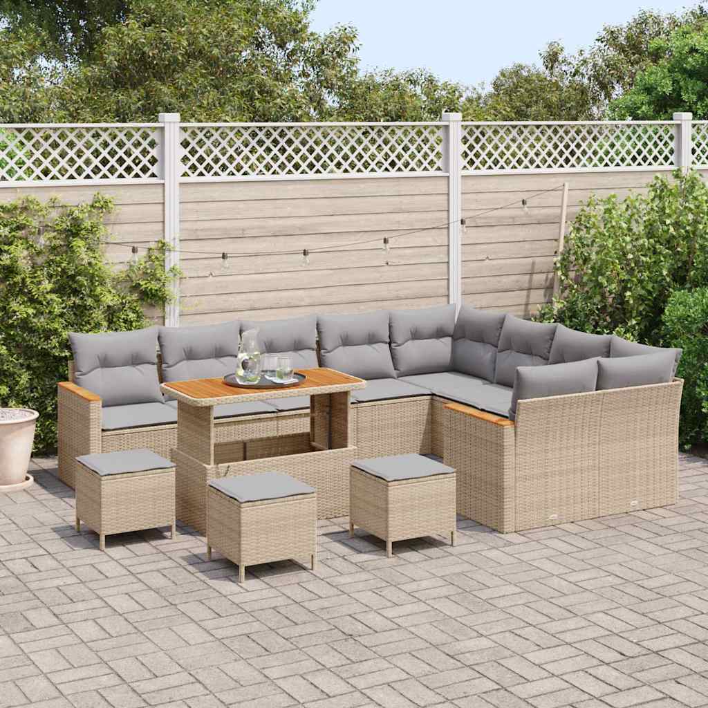 vidaXL Σετ Καναπέ Κήπου με μαξιλάρι 13 pcs Μπεζ Πολυ ράταν