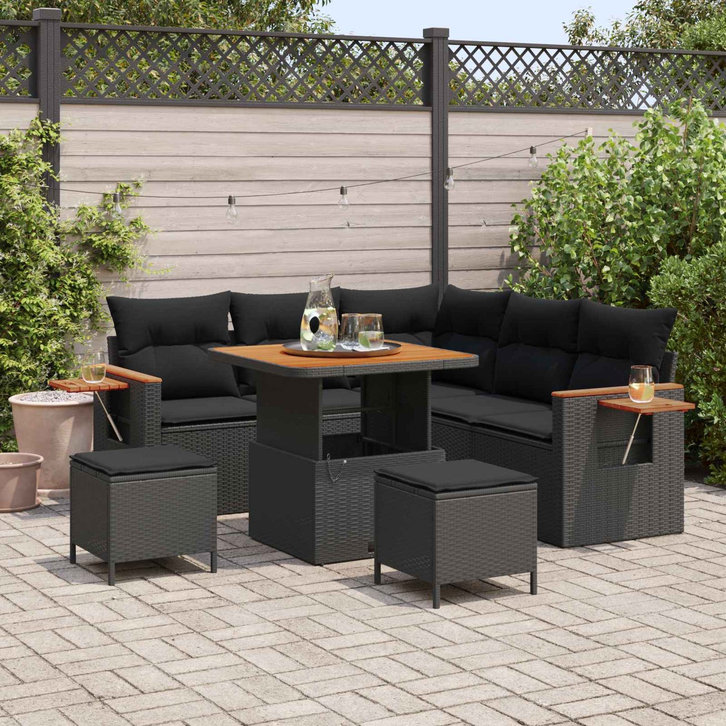 vidaXL Σετ Καναπέ Κήπου με μαξιλάρι 9 pcs Μαύρο συνθετικό ρατάν