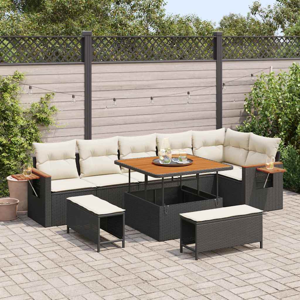 vidaXL Σετ Καναπέ Κήπου με μαξιλάρι 9 pcs Μαύρο Πολυ ράταν