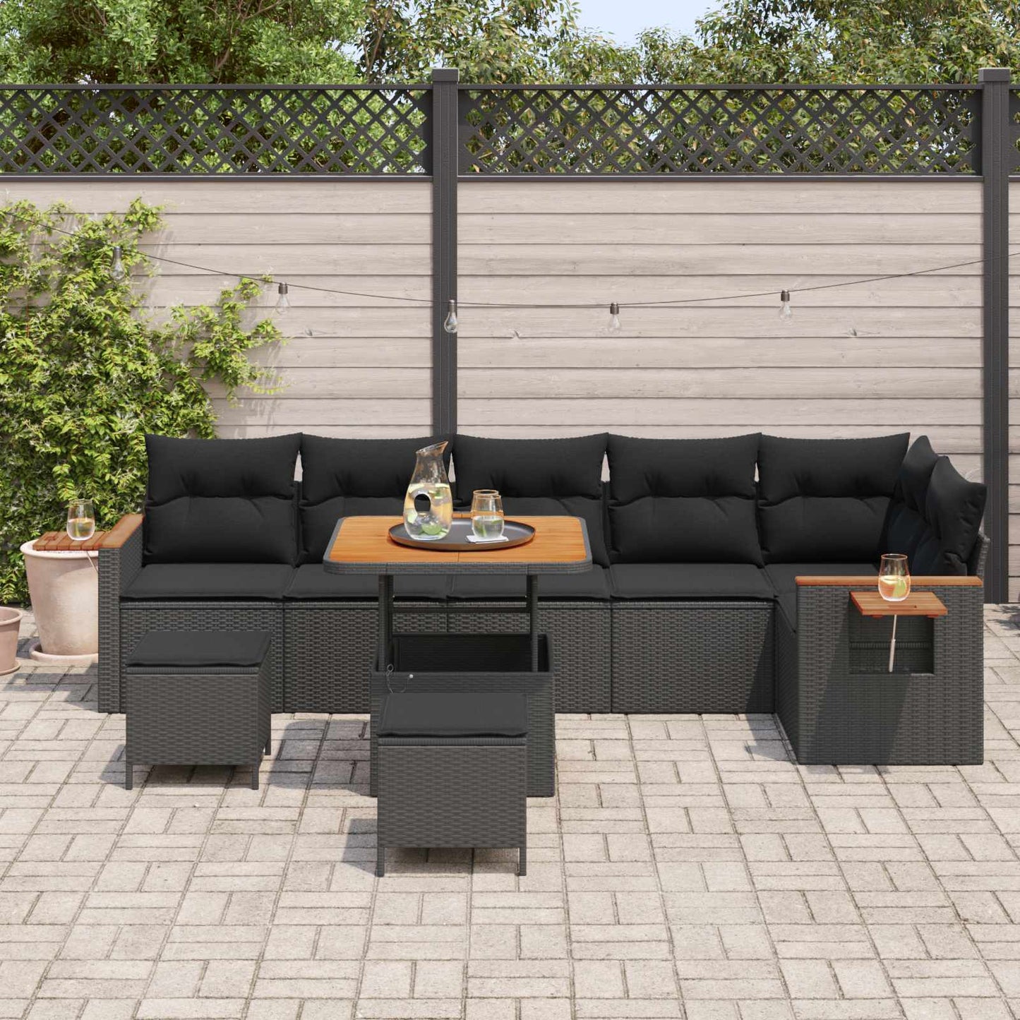 vidaXL Σετ Καναπέ Κήπου με μαξιλάρι 11 pcs Μαύρο συνθετικό ρατάν