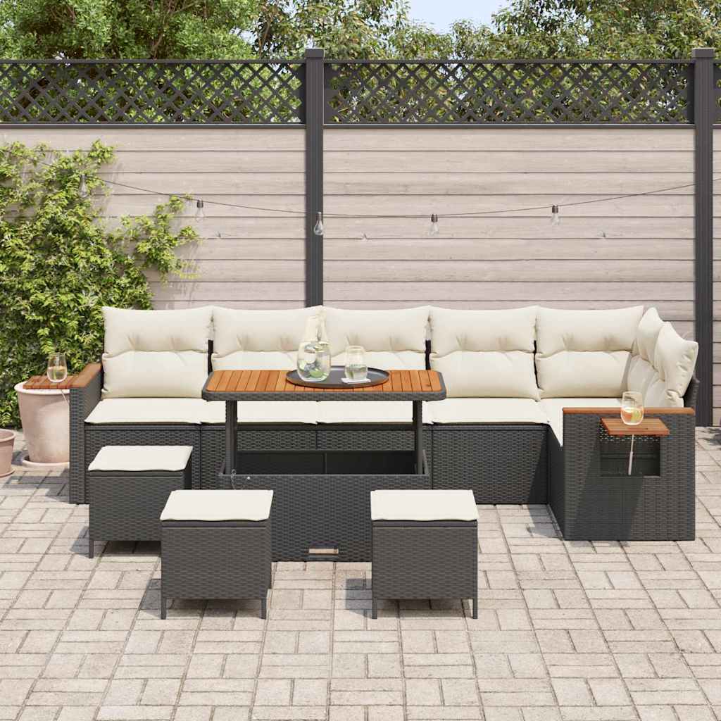 vidaXL Σετ Καναπέ Κήπου με μαξιλάρι 10 pcs Μαύρο Πολυ ράταν