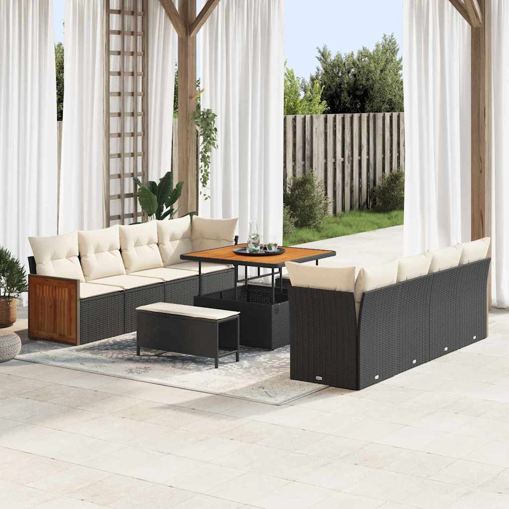 vidaXL Σετ Καναπέ Κήπου 11 pcs Μαύρο και Κρέμα 100 x 100 x 71 cm