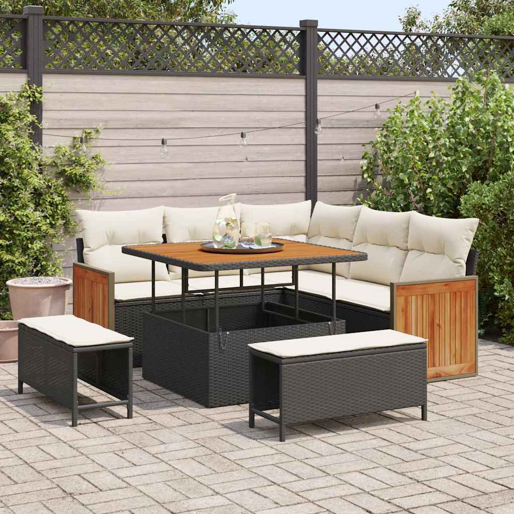 vidaXL Σετ Καναπέ Κήπου 8 pcs Μαύρο και Κρέμα 100 x 100 x 71 cm