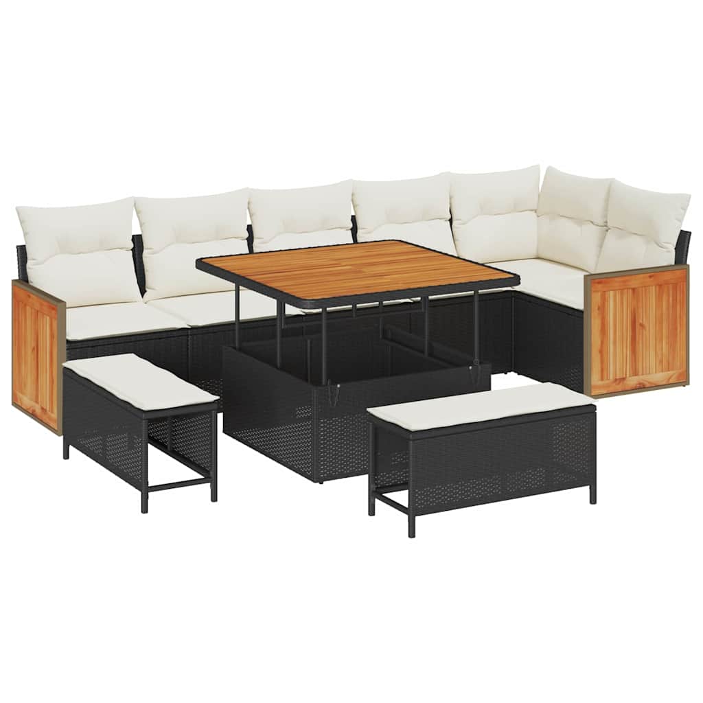 vidaXL Σετ Καναπέ Κήπου 9 pcs Μαύρο και Κρέμα 100 x 100 x 71 cm
